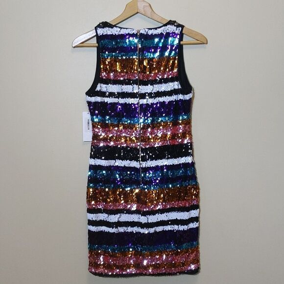 Showgirl Rainbow Sequin Stripe Mini Dress Swifty Eras Taylor Swift Party NWT - Picture 10 of 15